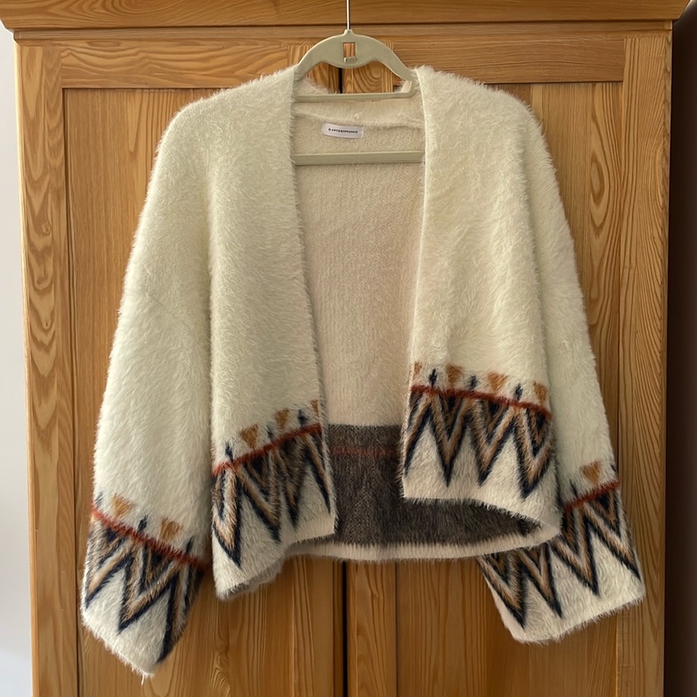 Anthropologie Fuzzy Bell-Sleeve Printed Cardigan